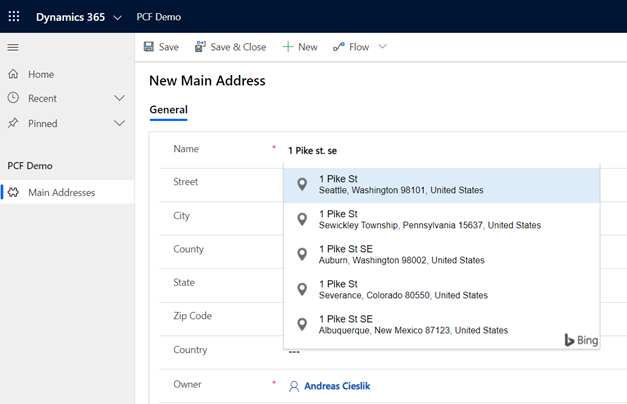 Bing Address Autocomplete
