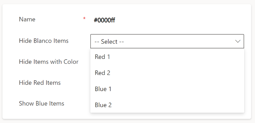Color Filtered Optionset